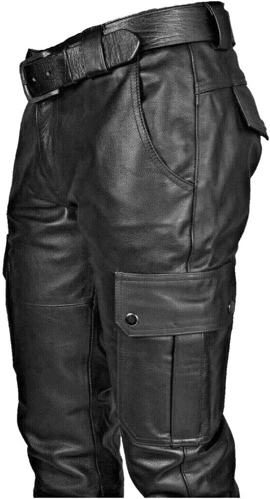 Ansenesna Hose Herren Leder Lederoptik Lang Vintage Lederhose Männer Mit Seitentaschen Regular Fit F