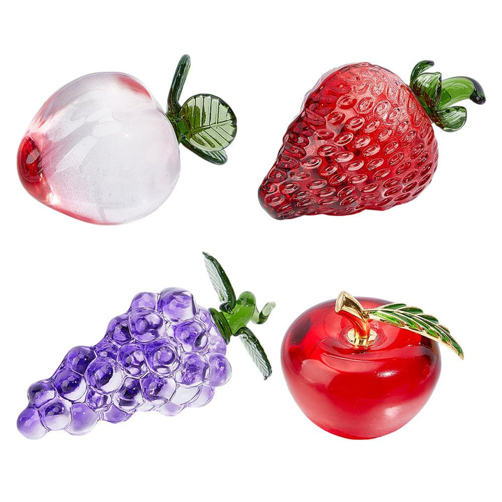 4 Stück Glas Obstdekor Mundgeblasene Kristall Erdbeere Roter Apfel Pfirsich Traube Realistische Fruc