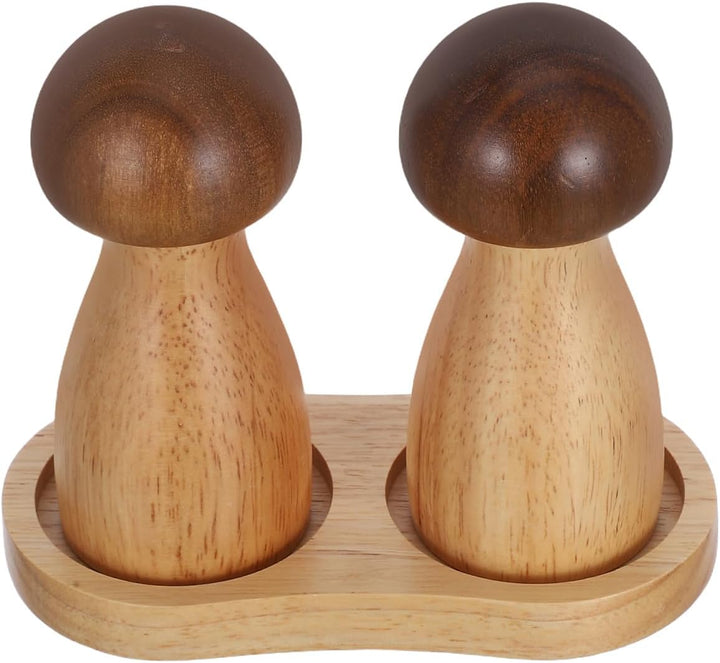 Salz- Und Pfeffermühle in Pilzform Aus Holz 6X5 Zoll Manuelle Gewürzmühle Für Küche Und Haushalt 2Er