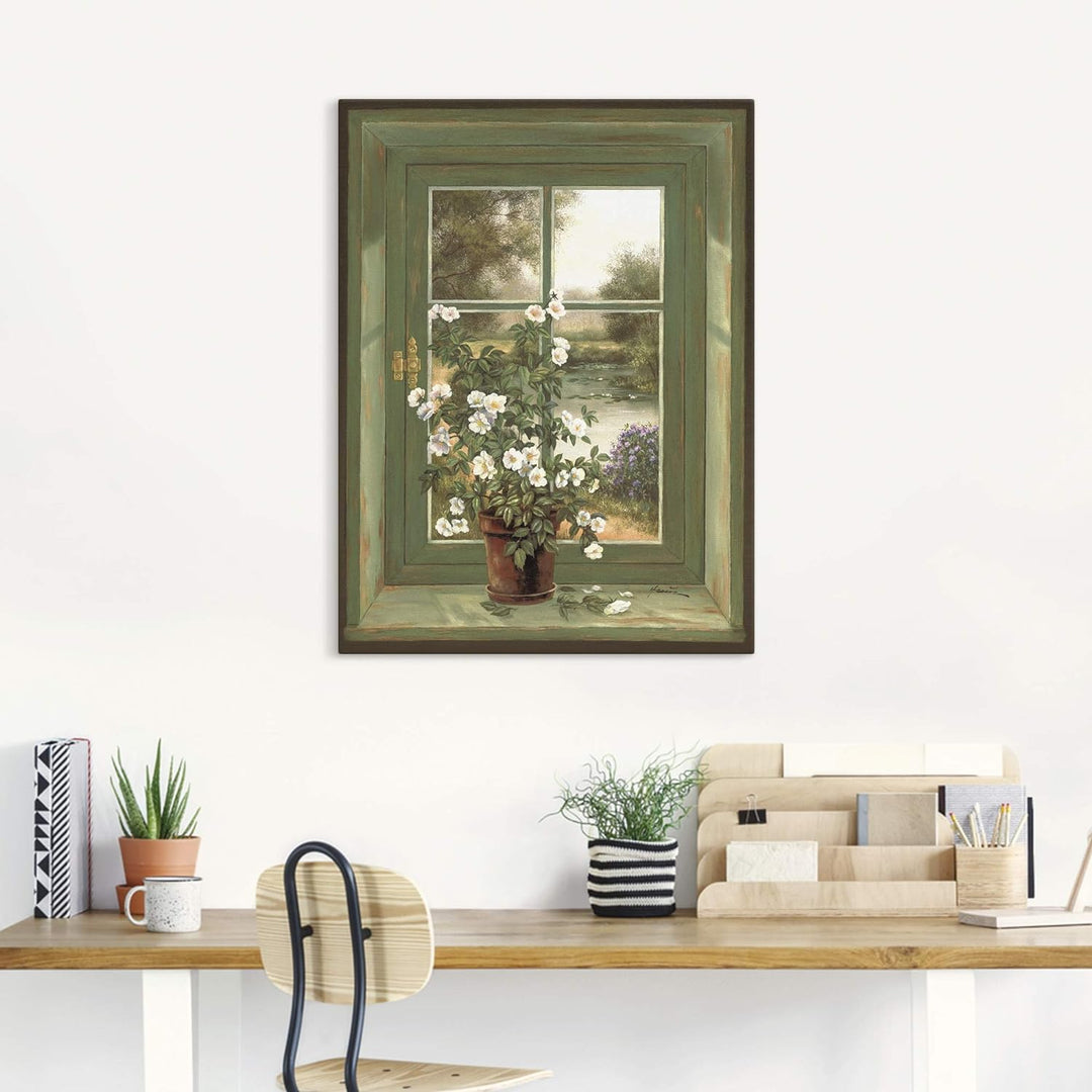Artland Leinwandbild Wandbild Bild auf Leinwand 45x60 cm Wanddeko Fensterblick Fenster Natur Landsch