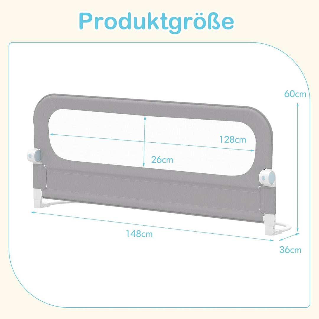 COSTWAY Bettgitter klappbar, 150 x 60 cm Bettschutzgitter mit abnehmbarem Oxford-Bezug, U-förmigem G