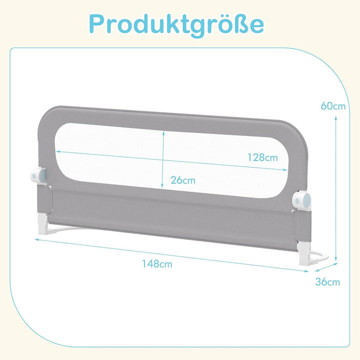 COSTWAY Bettgitter klappbar, 150 x 60 cm Bettschutzgitter mit abnehmbarem Oxford-Bezug, U-förmigem G
