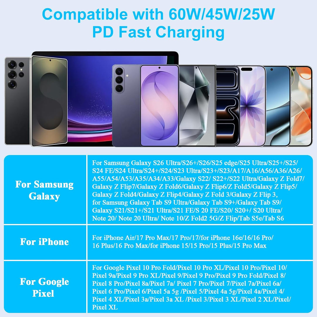 60W USB C Ladegerät Schnellladegerät für Samsung Galaxy S26 Ultra S25 S24 S23 Serie mit USB C Kabel