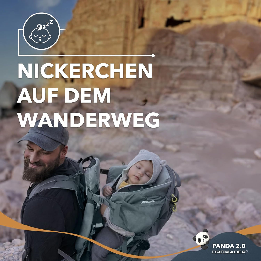 Dromader Kraxe Kindertrage Wandern - Verstellbarer Sitz - Schlafstützkissen - Ausfahrbares Sonnendac