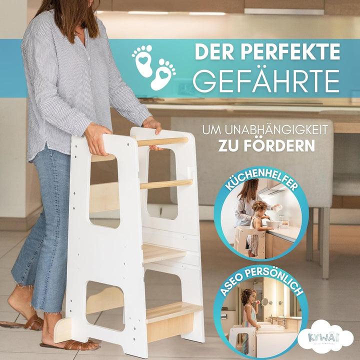 Montessori Lernturm ab 1 Jahr, aus robustem Holz, Premium-Modell in Grossformat, Learning Tower mit