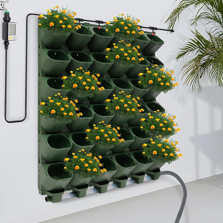 Selbstbewässernder Wandblumentopf, Vertikal Wand Pflanzset Garten Set mit Bewässerung Timer 36 Topf