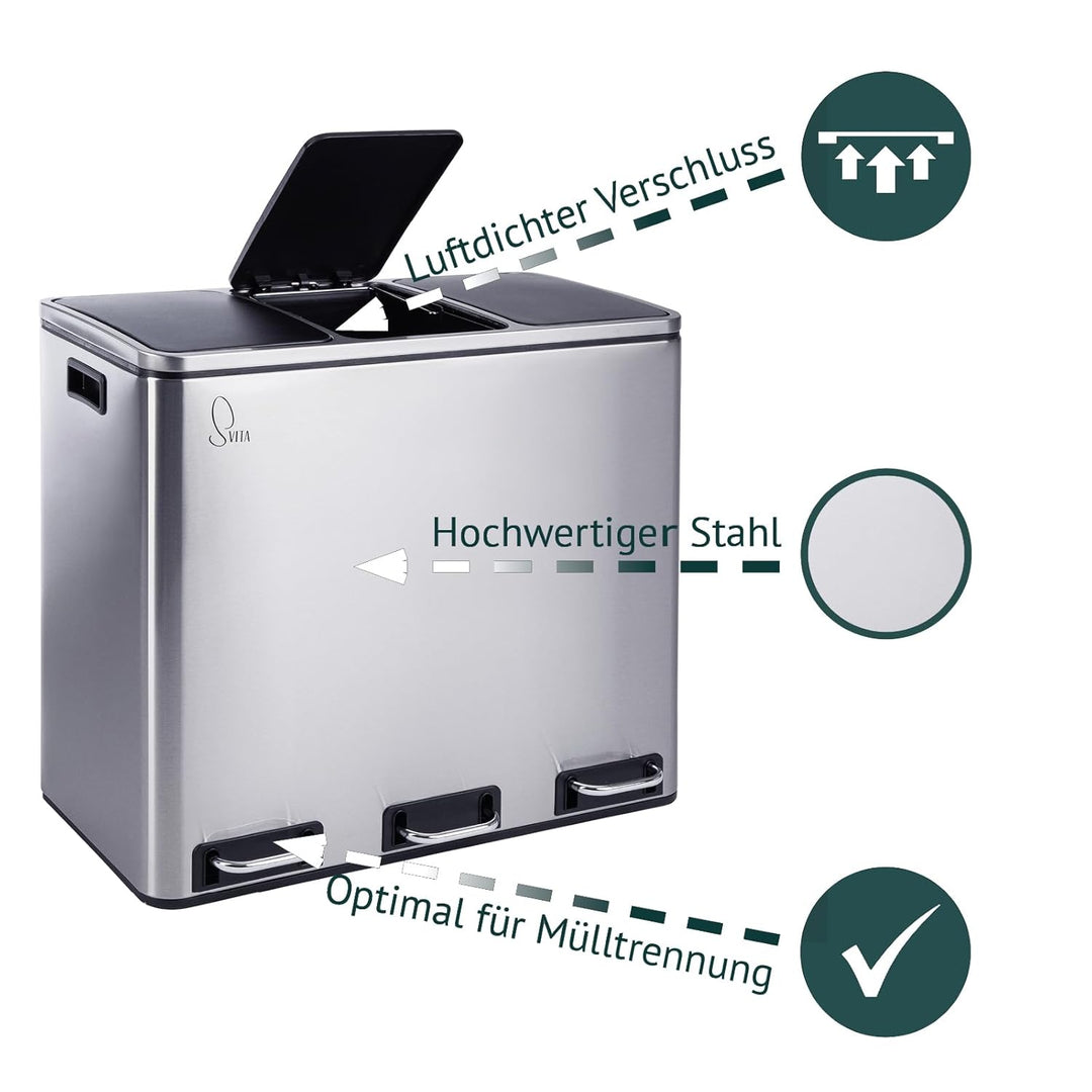 SVITA TM3X18 Edelstahl Treteimer 54 Liter Abfalleimer Mülleimer Design Silber Mülltrennung Papierkor