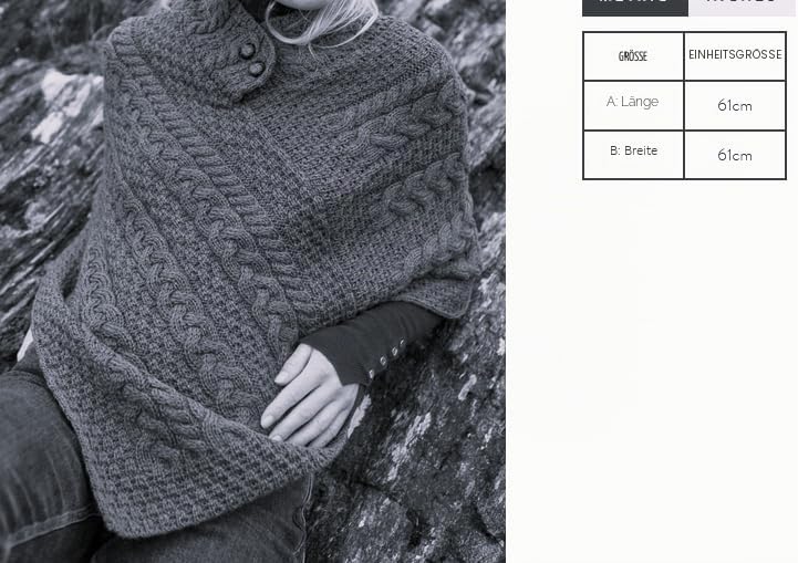 Irischer Aran Poncho Strickponcho Umhang Wollponcho aus 100% Merinowolle für Damen Einheitsgrösse Ar