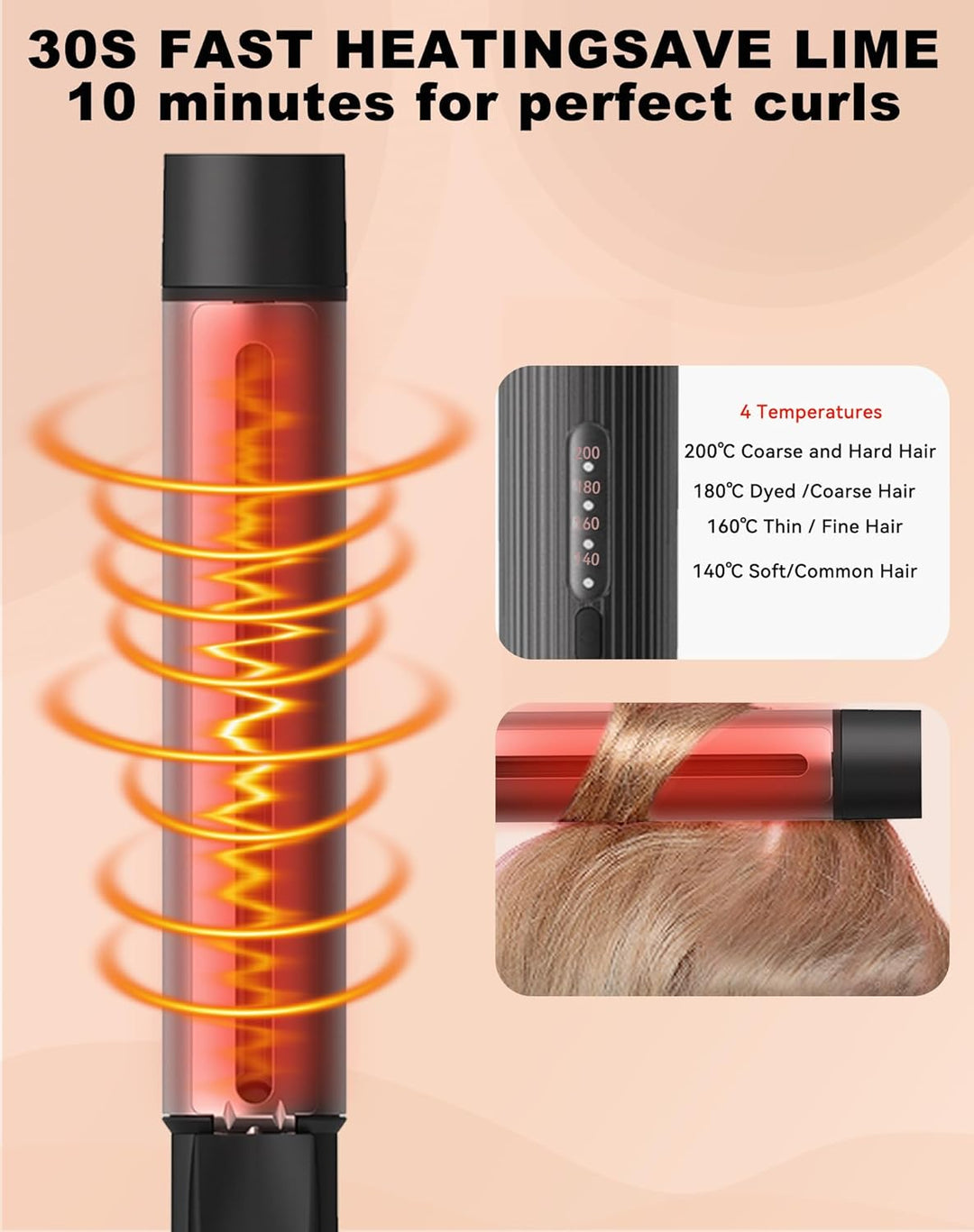 Lockenstab Grosse Locken 32mm, UKLISS PRO Lockenstäbe mit Klemme, Dicker Lockenstab für Lange Haare