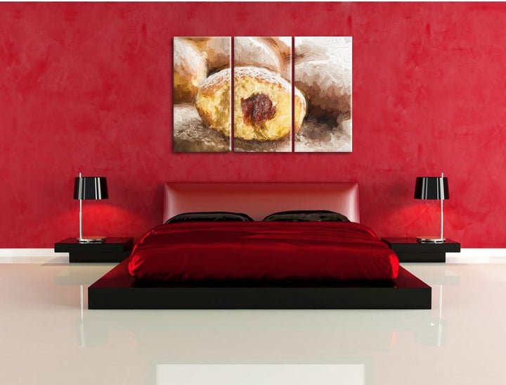 Pixxprint Lecker gefüllte Krapfen Pinsel Effekt 3-Teiler Leinwandbild 120x80 Bild auf Leinwand