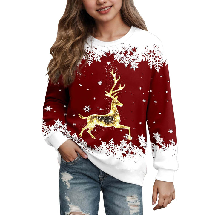 Weihnachtspullover Mädchen Goldenes REH Druck Lustig Weihnachts Pullover Weihnachten Kleidung Xmas S