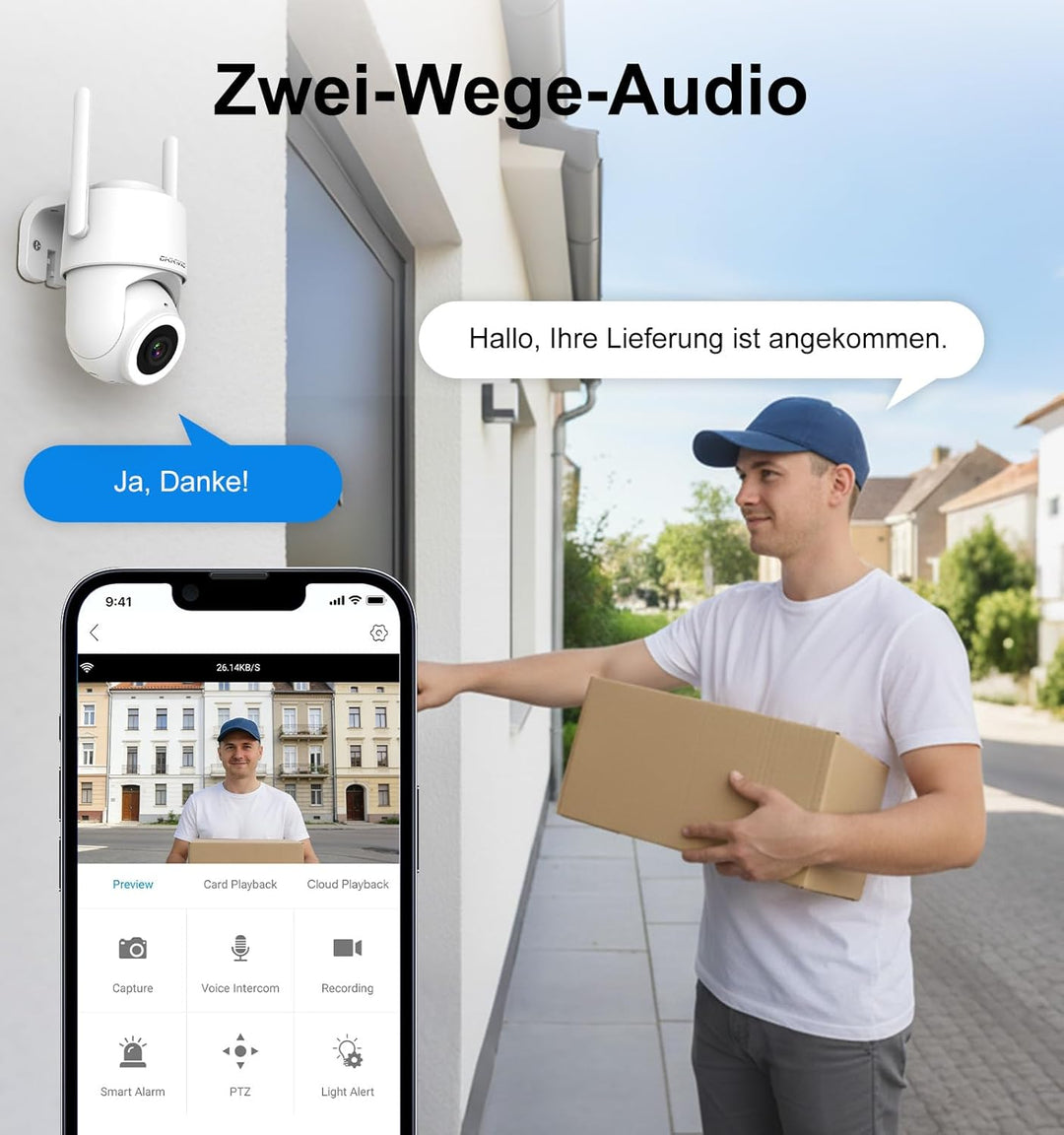 2K Überwachungskamera Aussen WLAN Dualband 2,4/5 GHz Kamera Überwachung Aussen, Farb-Nachtsicht, Bew
