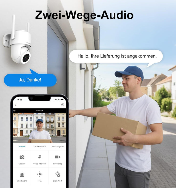 2K Überwachungskamera Aussen WLAN Dualband 2,4/5 GHz Kamera Überwachung Aussen, Farb-Nachtsicht, Bew