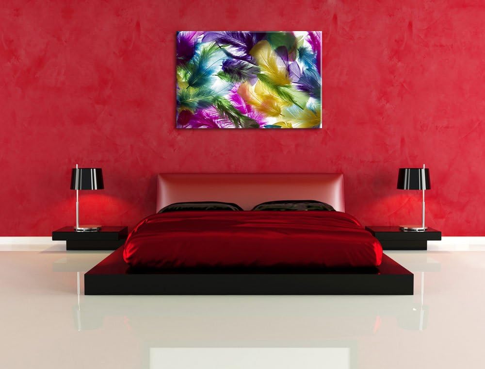 Pixxprint Anordnung von Federn als Leinwandbild/Grösse: 100x70 cm/Wandbild/Kunstdruck/fertig bespann