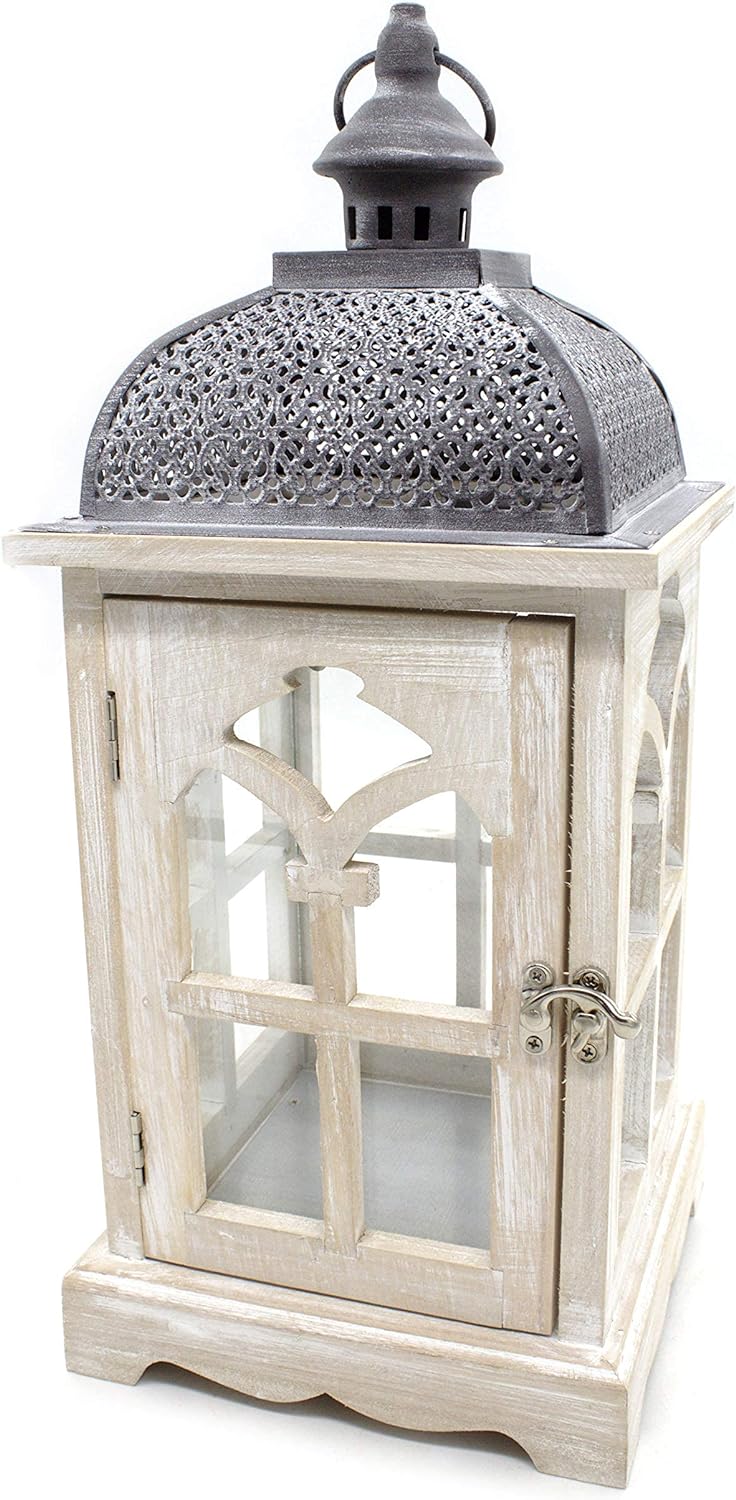 DARO DEKO Holz Laterne mit Echt-Glas Scheiben 18cm x 18cm x 42cm, 18cm x 18cm x 42cm