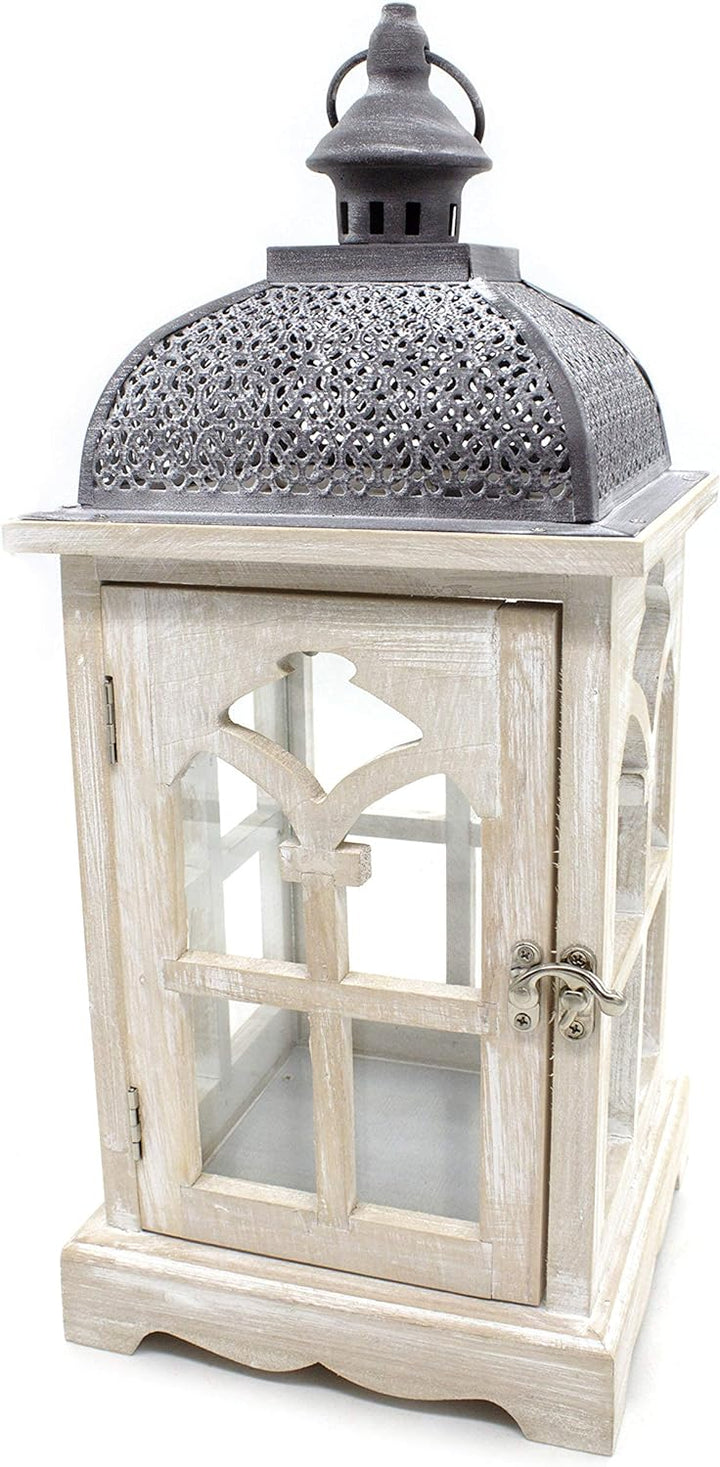 DARO DEKO Holz Laterne mit Echt-Glas Scheiben 18cm x 18cm x 42cm, 18cm x 18cm x 42cm