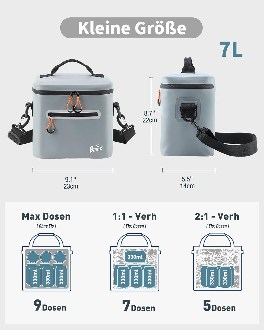 Kühltasche 7/14/24L - Isoliert & Wasserdicht | Tragbare Mini-Kühltasche mit Thermo-Iso-Schicht | Lei