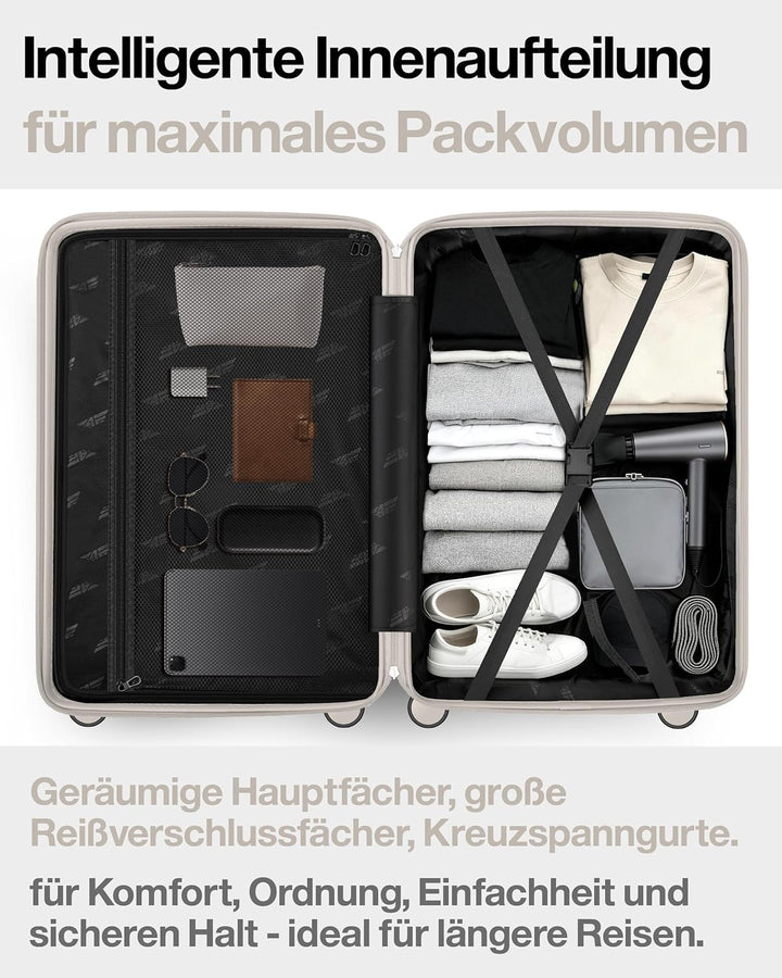 Leichter Premium Hartschalen-Reisekoffer Set 3-teilig (M/L/XL) – Koffer Set mit TSA-Schloss, 4 Spinn