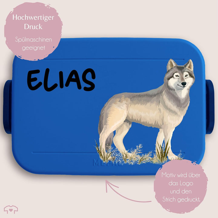 Kinder Bento Box Midi Lunchbox für Mepal Bentobox - Wolf mit Name personalisiert I Wolfsmotiv Gesche