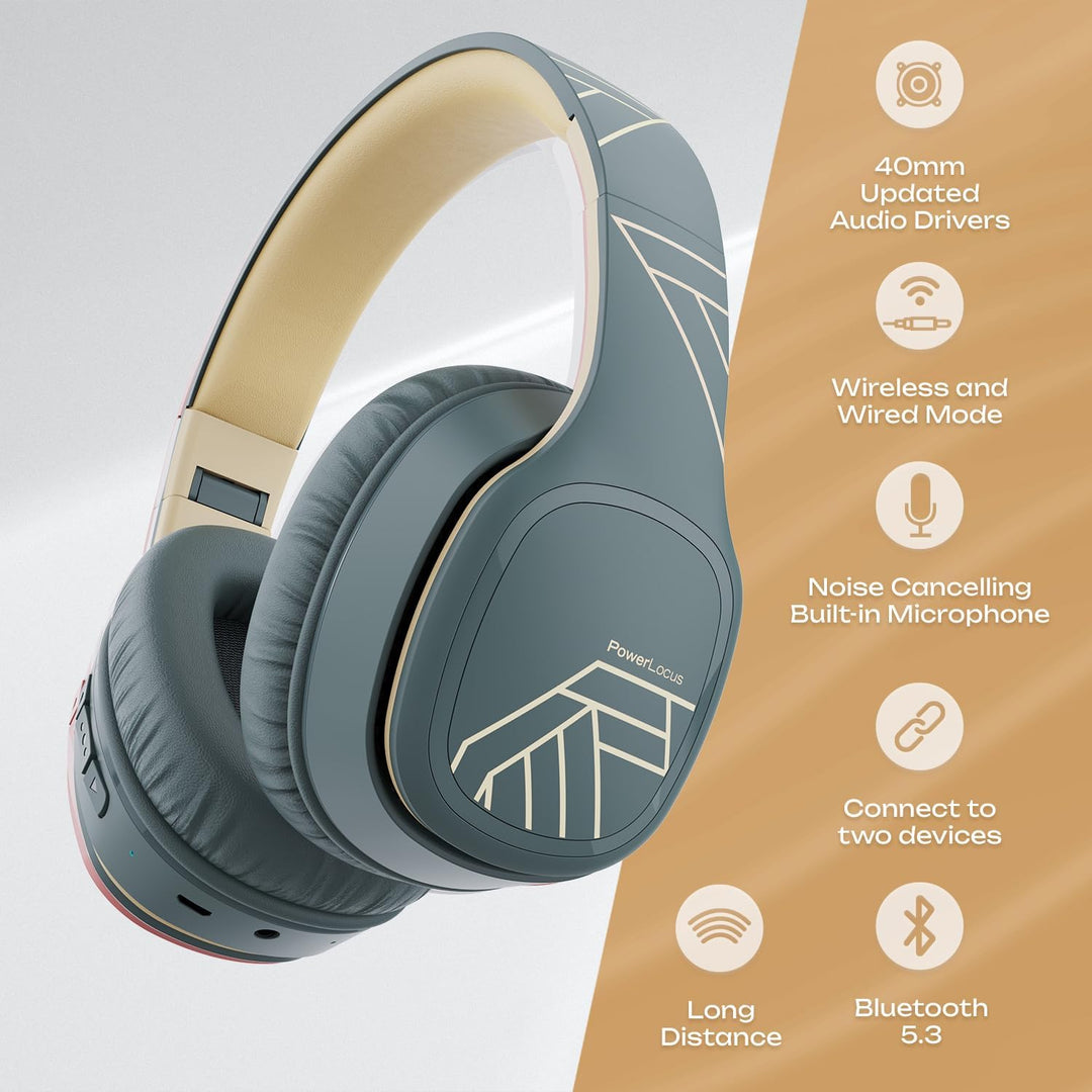 PowerLocus P7 Bluetooth Kopfhörer Over Ear, Faltbare Headphones, Kabellose Kopfhörer mit Bass-Modi,