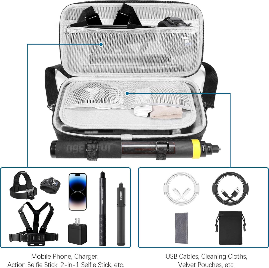 AMAZEAR Tragetasche für Insta360 X4 Koffer,Kompatibel mit 3m 9.8ft Extended Edition Selfie Stick,Tra