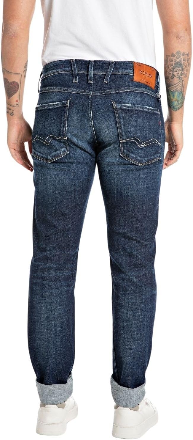 Replay Herren Jeans Anbass Slim-Fit Aged 30W / 34L Dark Blue 007, 30W / 34L Dark Blue 007