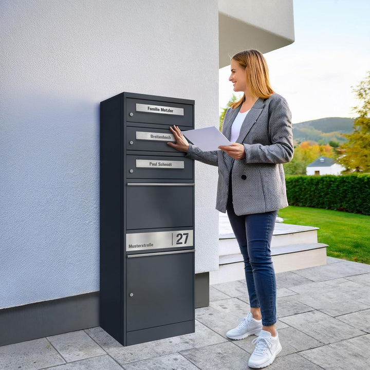 Metzler Paketbox mit 3 Briefkästen – 3er Briefkasten mit Paketfach & Namensgravur, Personalisierte B