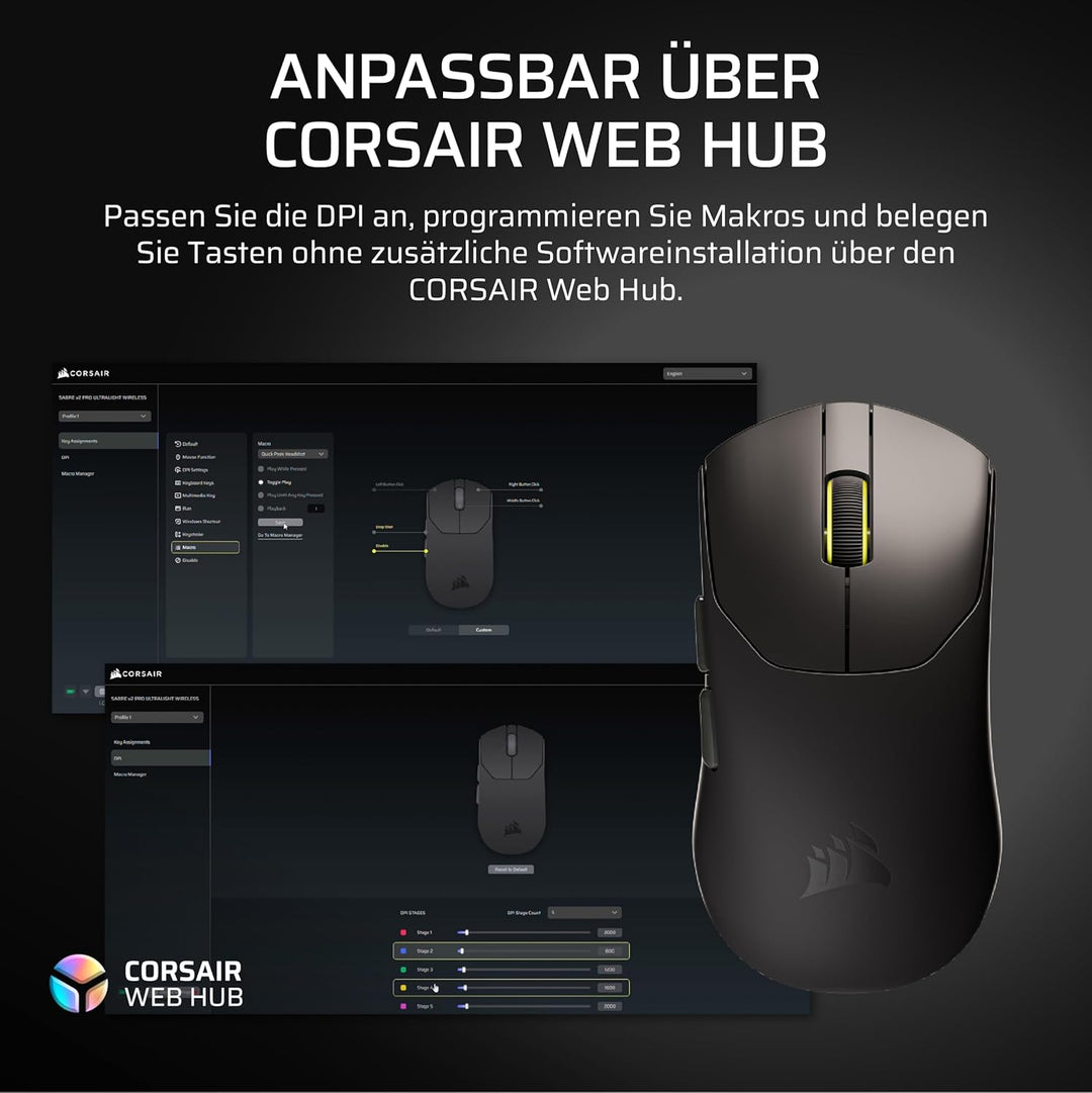 Corsair Sabre v2 PRO Ultralight Wireless FPS Gaming-Maus – 33K DPI, 36g Gewicht, 8,000Hz Hyper-Polli