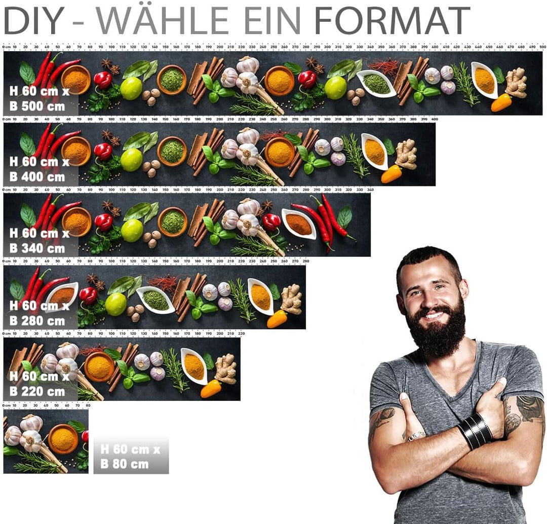 StickerProfis Küchenrückwand selbstklebend Glasoptik - GEWÜRZSCHALEN - 1.8mm, Versteift, alle Unterg