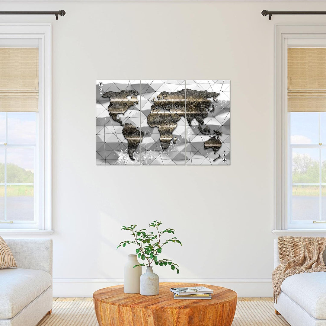Runa Art Wandbilder Weltkarte Bild XXL Büro Wohnzimmer Grau 3D Effekt 120 x 80 cm 3 Teilig 005231c 1