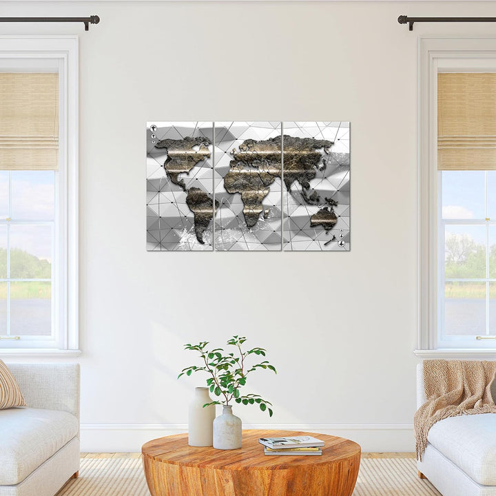 Runa Art Wandbilder Weltkarte Bild XXL Büro Wohnzimmer Grau 3D Effekt 120 x 80 cm 3 Teilig 005231c 1