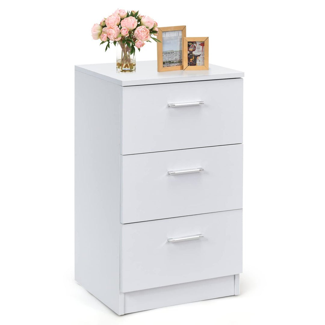 KOMFOTTEU Nachttisch Holz, Nachtschrank mit 3 Schubladen, Nachtkonsole 38 x 35 x 66 cm, Beistelltisc