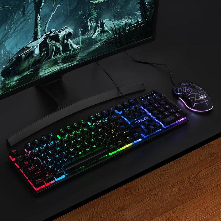 CHONCHOW Kabelgebundene Gaming-Tastatur und -Maus für Mac PC PS5 PS4 Xbox One Gamer, RGB-Hintergrund