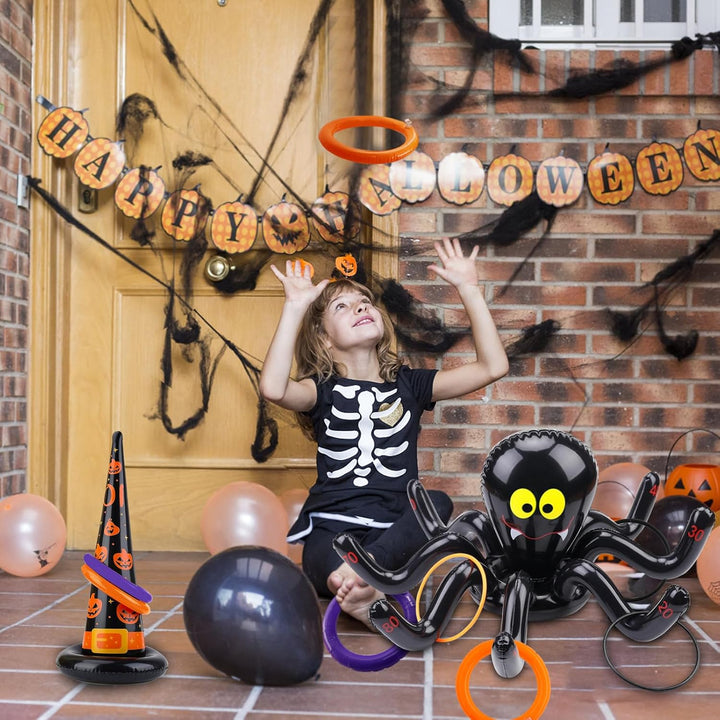 SHOWHEEL Halloweenwurfspiel Set,Halloweenwurf Aufblasbares Ringwurfspiel mit Wurfringe,Halloween Spi