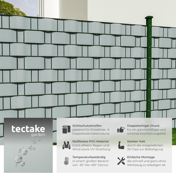 TecTake PVC Sichtschutzfolie Sichtschutzstreifen inkl. Befestigungsclips 450g/m² - Diverse Modelle -