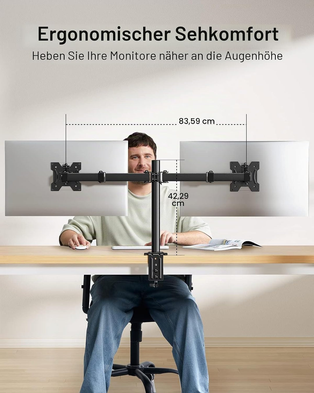 HUANUO Monitor Halterung 2 Monitore für 13-30 Zoll Bildschirme, Monitorhalterung 2 Monitore Höhenver