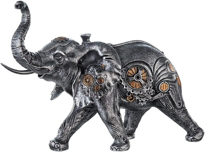 Brillibrum Design Figur Steampunk Deko Elefant aus Polyresin Skulptur Silber Zahnrad Dekoration Indu