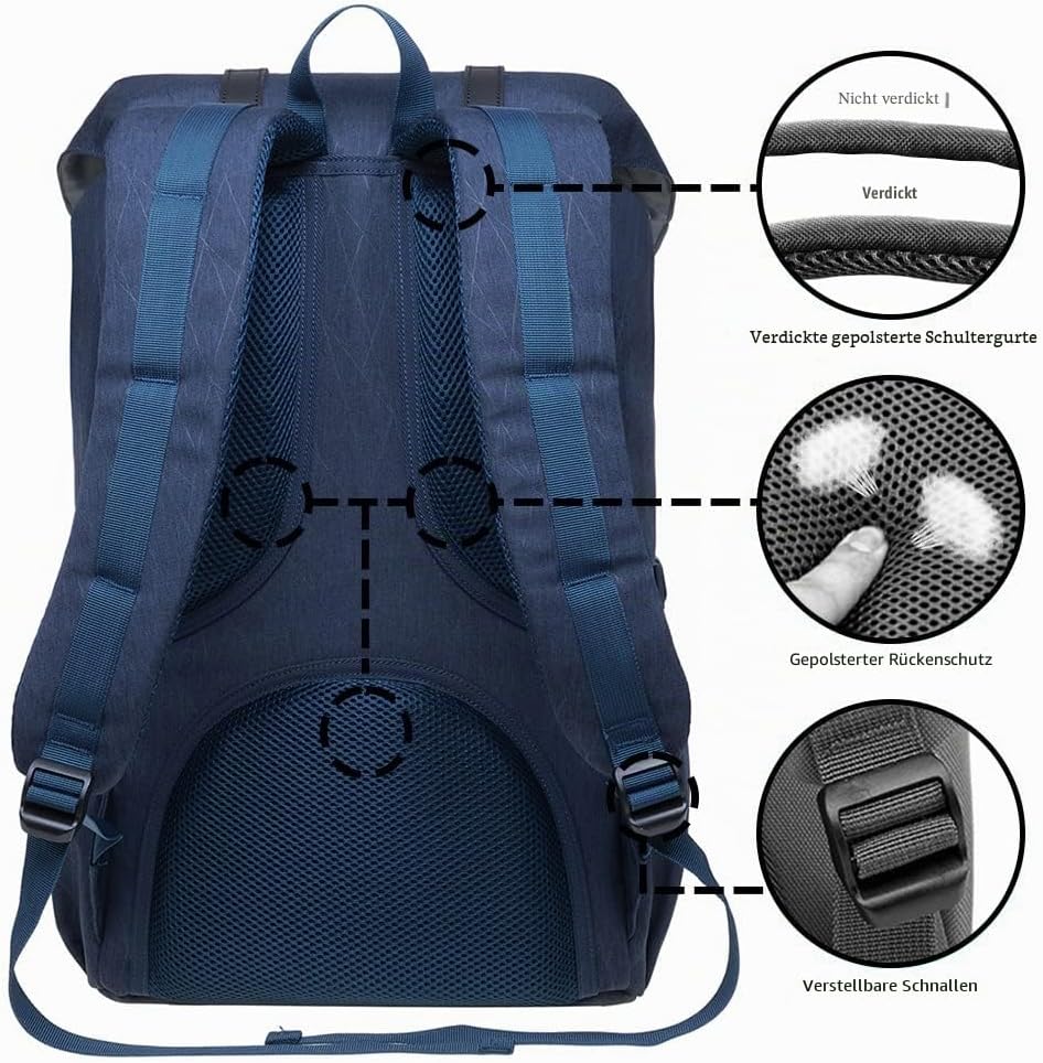 KAUKKO Rucksack Damen Herren Daypack mit Laptopfach für 14 Zoll Notebook für Freizeit Job Uni Reisen