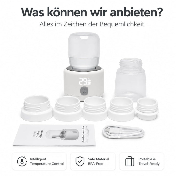 Tragbarer Flaschenwärmer Baby unterwegs Akkubetriebener Milchwärmer USB C | 3-5 Min Schnellheizung,
