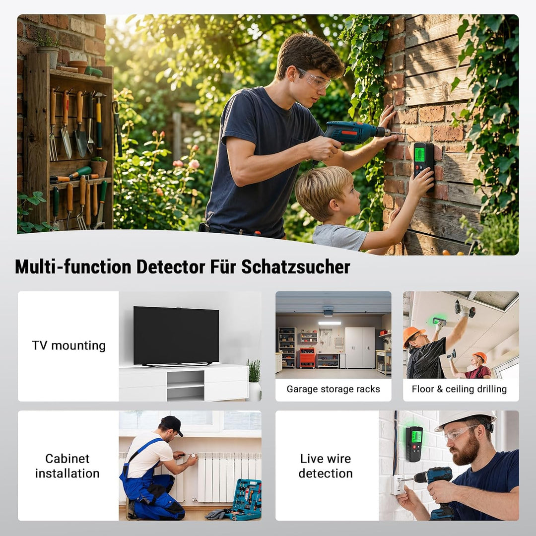 Leitungssuchgerät 5 in 1 Ortungsgerät mit Smart Chip & HD-LCD, Kabelfinder Leitungsfinder für Stroml