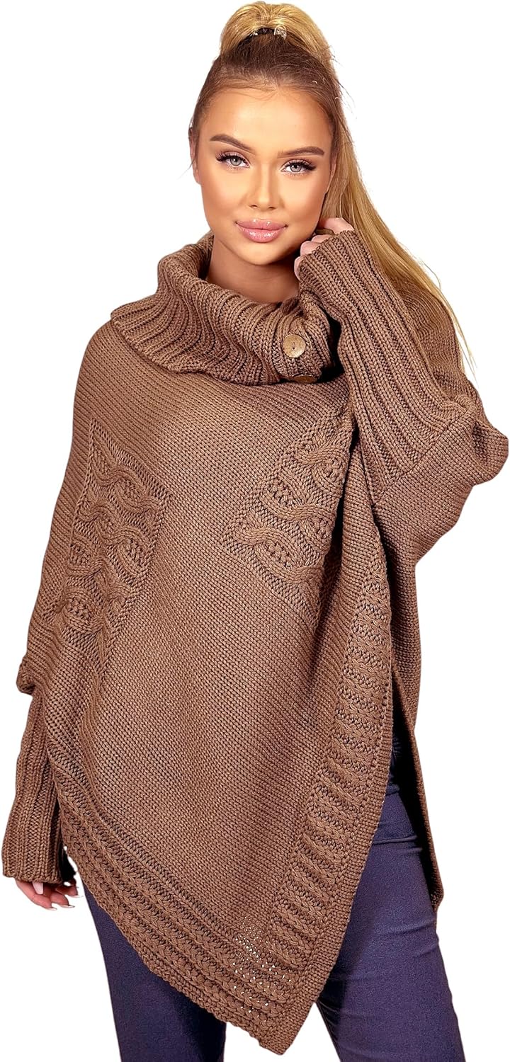 Mississhop Poncho Strick Sweatshirt Pullover Umhang Überwurf Einheitsgrösse 1-kakao, Einheitsgrösse