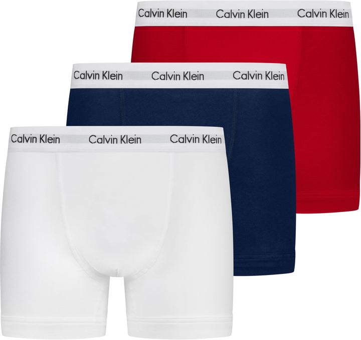 Calvin Klein Baumwolle Stretch 3 Pack Boxer Short, Schwarz Mit Blau/erdbeerfeld/schwarz S White/Red