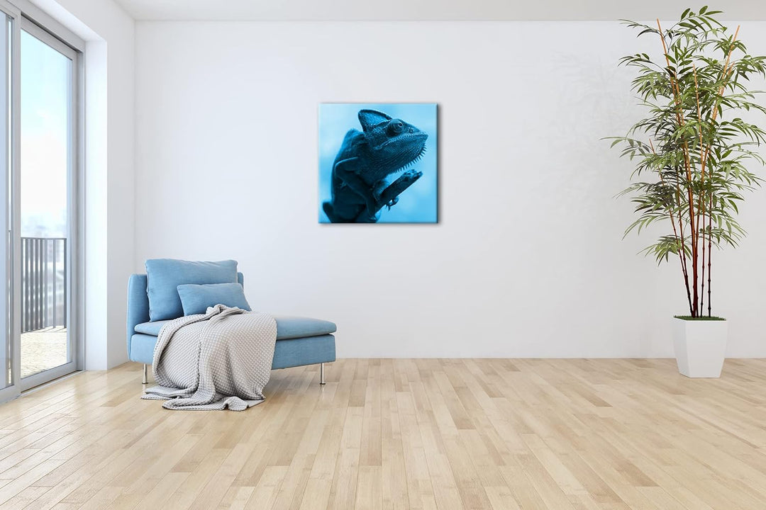 deyoli exotisches Chamäleon Format: 70x70 Effekt: Monocrome Blau als Leinwandbild, Motiv fertig gera