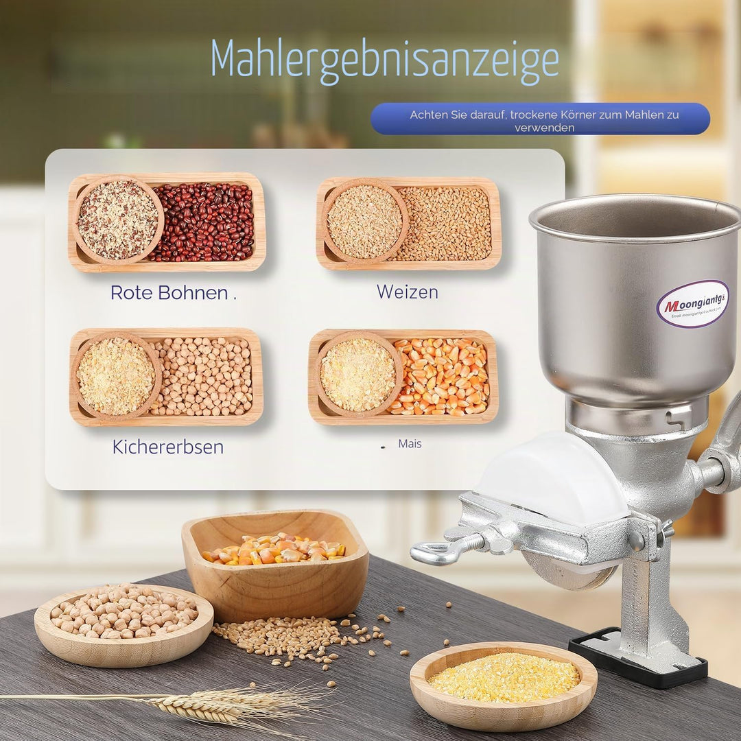 Moongiantgo Getreidemühle Manuelle mit 13cm Zoll grosser Trichter & 4cm Tischklemme, Fräsgrobheit Ei