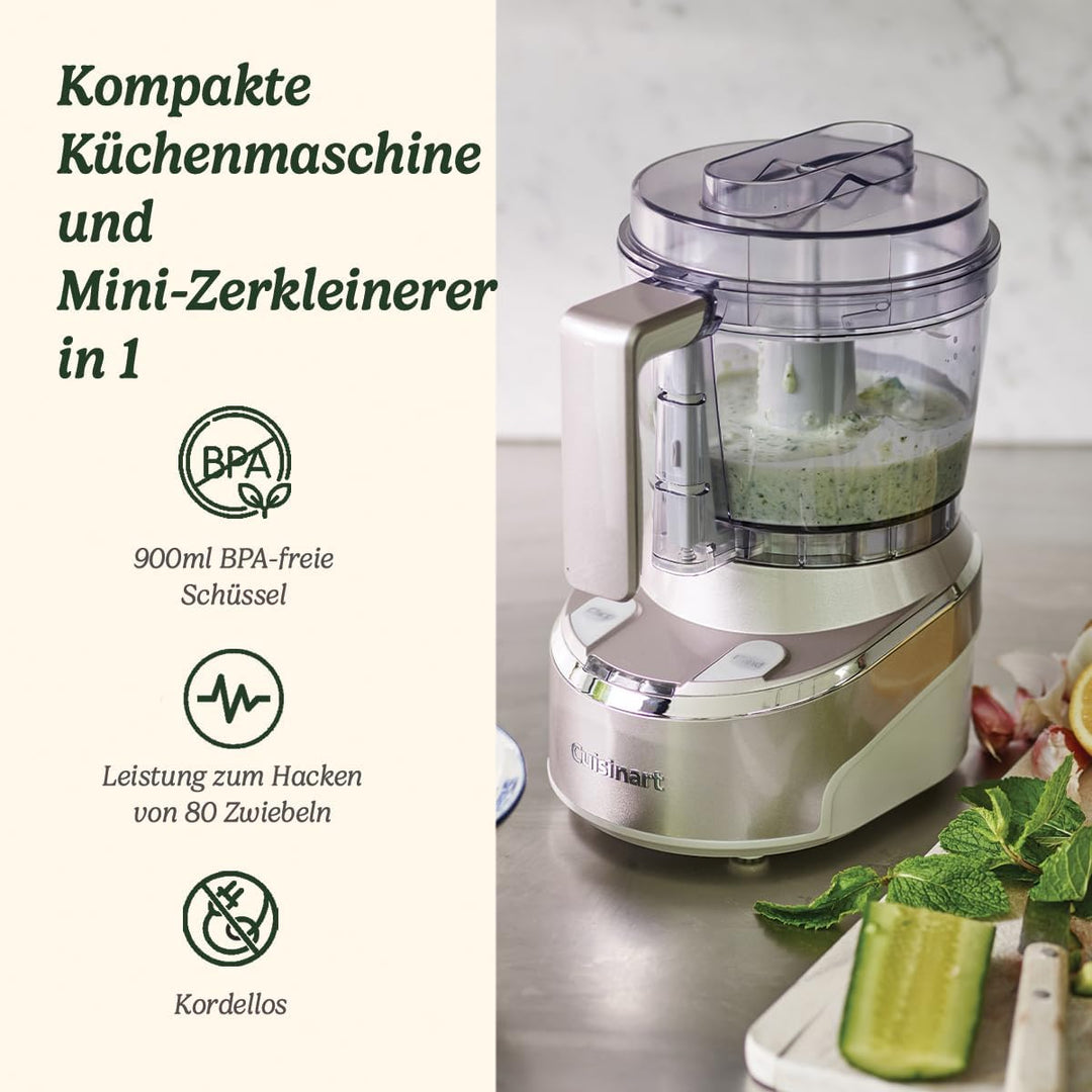 CUISINART RMC100E Mini-Zerkleinererer, kabellos, Li-Ion-Akku, USB-Ladegerät, spülmaschinenfestes Zub