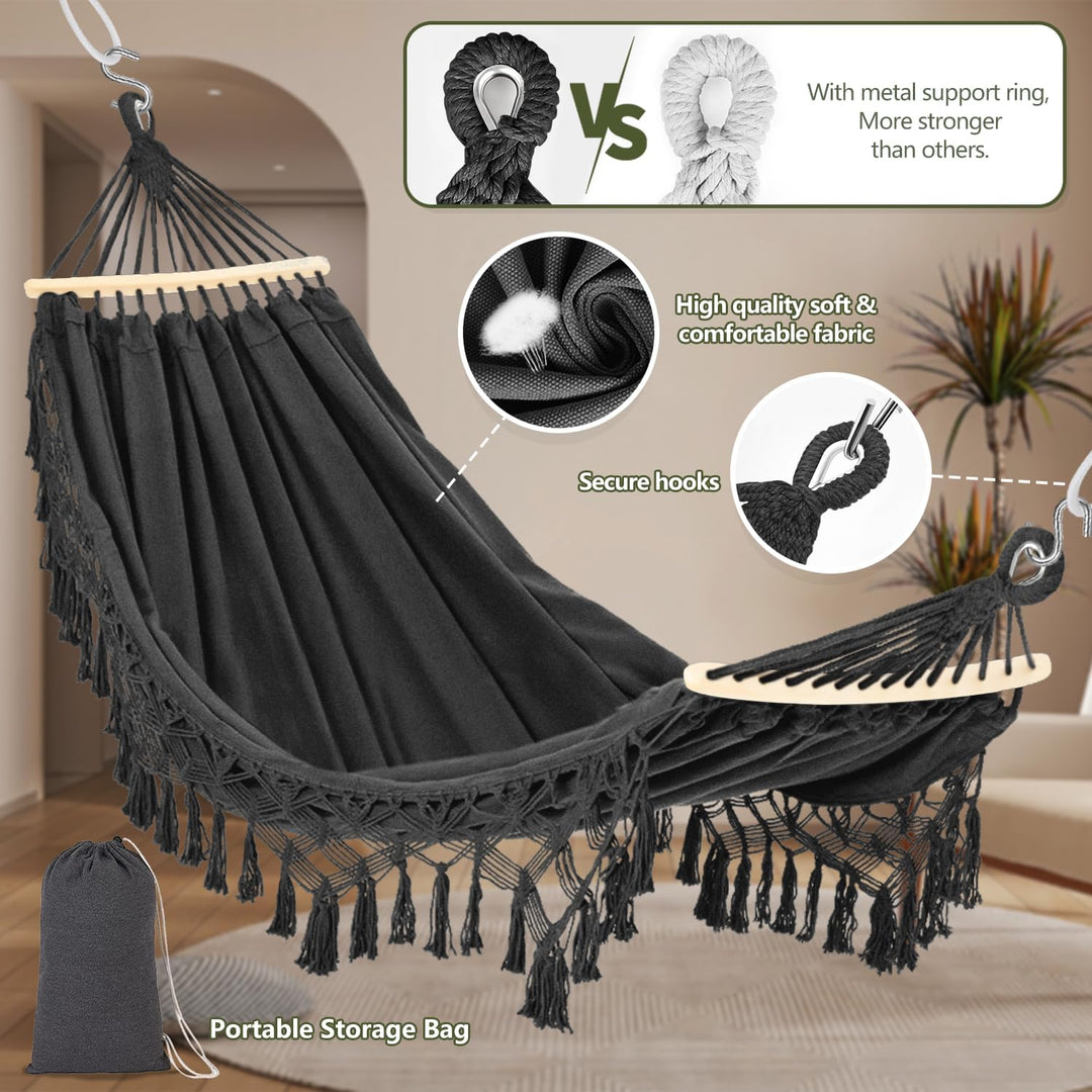 Hängematte Outdoor Boho, XXL Übergrosser Hängematte Hängesessel 2 Personen max 440 lbs, Hängeschauke