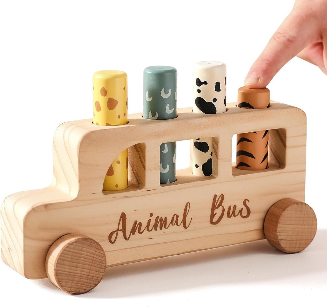 Mamimami Home Holz Pop Up Spielzeug Baby | Montessori-Spielzeug, bunter Tierbus für Kleinkinder | Vo