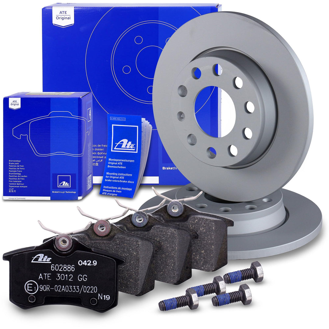 ATE Bremsenset Hinterachse inkl. Bremsscheiben Hinten Ø 255 mm Voll und Bremsbeläge Hinten, Passend