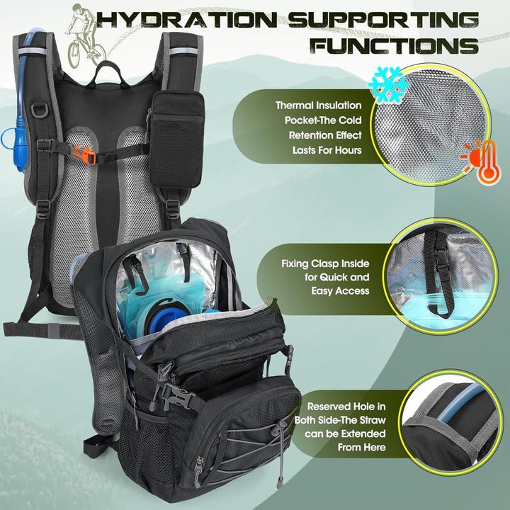 RAINSMORE Trinkrucksack mit Trinkblase 2L Leichter Isolierter 18L Wanderrucksack mit Regenschutz für