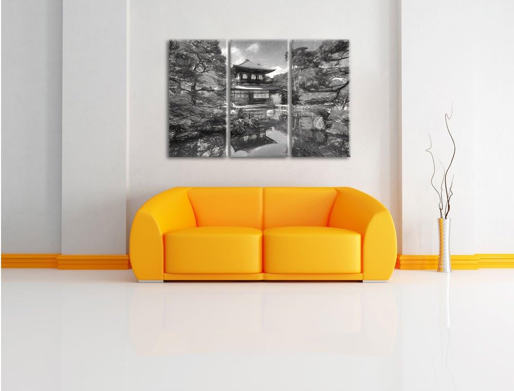 Pixxprint Ginkaku-ji-Tempel in Kyoto Kunst / 3-Teilig/Gesamtmass 120cm Leinwandbild bespannt auf Hol